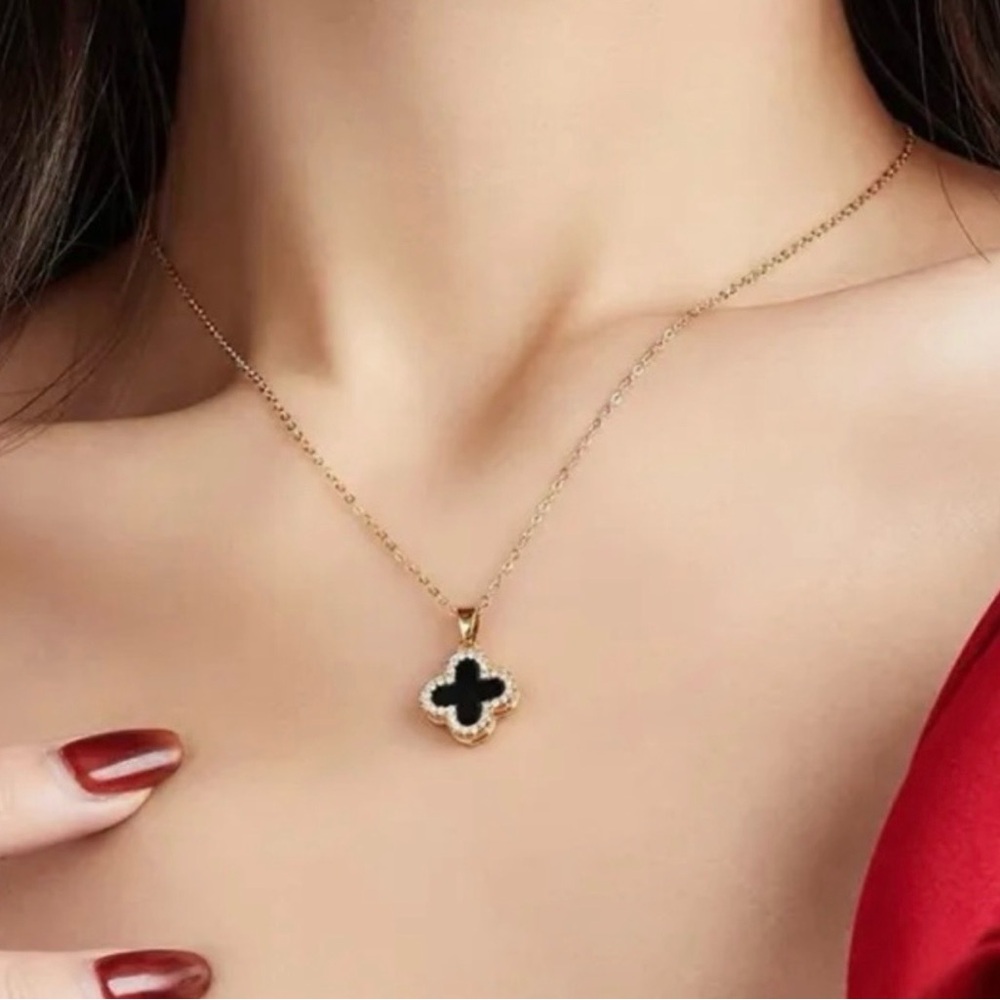 Elegant Gold and Black Clover Pendant for necklace ( Pendant Only)